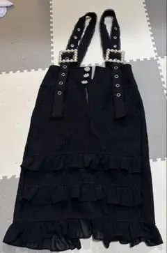 フリル付きパール装飾ブラックジャンパースカート