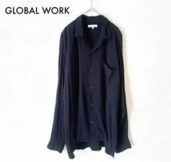 GLOBAL WORK オープンカラーシャツ 開襟シャツ 長袖 ネイビー L