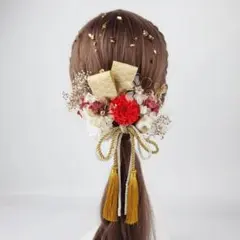 和風髪飾りセット 赤 白 花