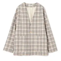 MACPHEE ツイードチェック ノーカラージャケット