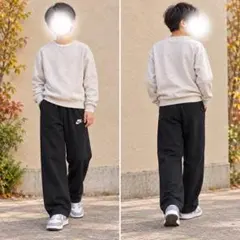 NIKE 裏起毛ワイドパンツ M 150cmブラック ウエスト調整紐付き