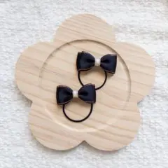 【シンプル×ブラック】通園　通学　リボン ヘアゴム ツイン2組 キッズ　黒