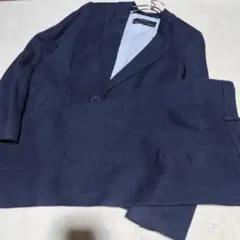 美品【 ザラ ベーシック 】✦ 麻 リネン 綿 パンツ スーツ ネイビー 濃 紺