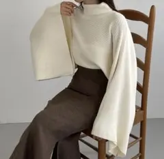 Louere/ハイネックポンチョ型前後2wayニット/フリーサイズ