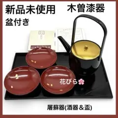 新品 本山漆器店 木曽漆器 屠蘇器 セット 盃 銚子 盆 金 赤 朱色 酒器