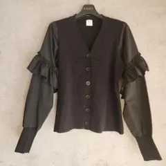オペークドットクリップC　フリルドッキングVニットカーディガン黒36s