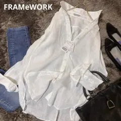 新品タグ付き＊FRAMeWORK フレンチリネンレギュラーカラーシャツ　白のサムネイル