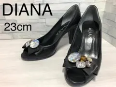 DIANA ダイアナ オープントゥ パンプス　ビジュー　黒 23cm