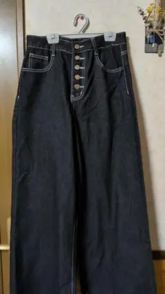 ブラックデニム ハイウエスト ワイドレッグ