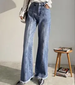 本日価格！クラシカルエルフ　ジーンズ デニム 裾フリンジセミフレアデニムパンツ