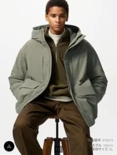 UNIQLO ハイブリッドダウンパーカー L/カーキ