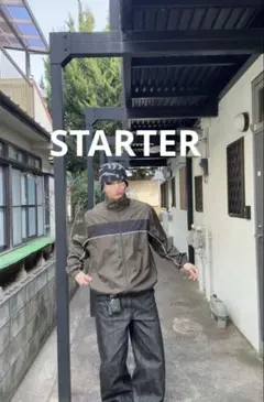 STARTER ナイロンジャケット　カーキ黒　ストリート　古着　裾リブ　短丈のサムネイル