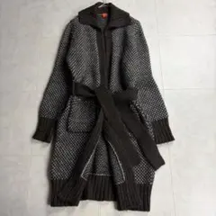 ヒューゴボス アルパカ混 ロングニットカーディガン ブラウン S ベルト付