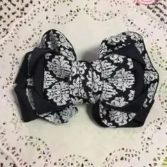 大人リボン☆ネイビー×ダマスク柄