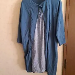 お値下げ❗【大きいサイズ】青のリボン付きストライプチュニック重ね着風　4L