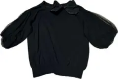 【美品】ローズティアラ　黒 バルーンスリーブ リボン付き ニット