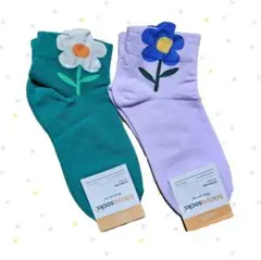 【お買い得】2足　お花　靴下　かわいい　ワンポイント　短め