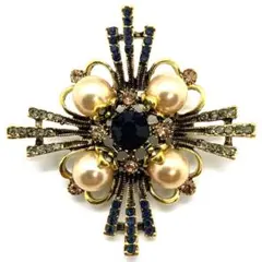 ラインストーン ブローチ パール ヴィンテージ風 アンティーク調 上品