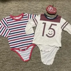 ベビーギャップ等【80】ロンパースセットまとめ売り　長袖　カラフルボーダーお洒落
