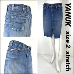 YANUKヤヌーク フロントスリット 膝丈 ストレッチ サイズ2 74cmのサムネイル