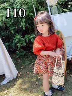 2点セット 韓国　子供服　女の子  トップス　ブラウス　スカート　110 赤