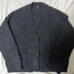 UNIQLO ダークグレー L スフレヤーンVネックショートカーディガン