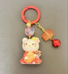 キティ　和風　キーホルダー　レッド