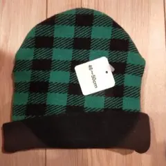 キッズ ニットキャップ グリーン×ブラック チェック柄