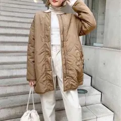 ブラウン リバーシブル キルティングボアジャケット ミドルコート アウター