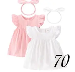 残り1点⭐️ヘアバンド付き♡フリルロンパースワンピース70 ホワイト