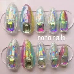 【現品のみ】ネイルチップ　ギラギラネイル　宝石ネイル　レインボーネイル