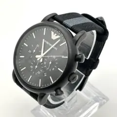 良品 エンポリオアルマーニ クロノグラフ 腕時計 電池交換済ブラック ロゴ金具