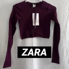【新品】ZARA リブニット クロップトップ パープル リブ編み XS-S