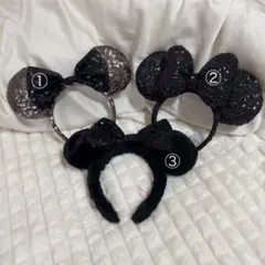 ディズニー ミニーカチューシャ ブラック/ブラウン スパンコール もこもこ 耳