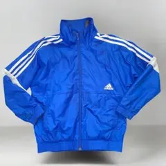 adidas ナイロンジャケット 140 青 ブルー 3ライン ロゴ キッズ