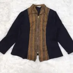 レトロ織り切替ジャケット ブラック×ブラウン セブンゴッド