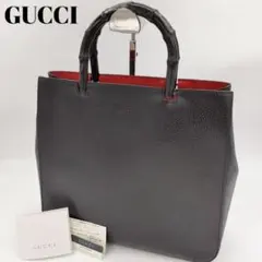 【美品✨】グッチ バンブー ハンドバッグ レザー スエード 黒×赤 ヴィンテージ