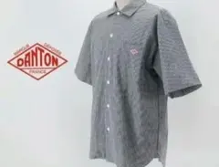 美品〉DANTON ダントン【L相当】リネン混半袖バンドカラー チェック