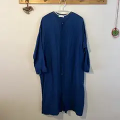 ICHI Antiquités リネン インディゴ ピンタックロングワンピース