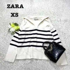 ザラ　ビッグカラーニット　Ｖネック　ボーダー　オーバーサイズ　カジュアル　XS