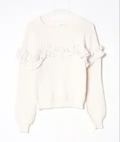 リリーブラウン　ホワイト フリル付き長袖ニット