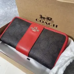 美品　coach コーチ　長財布　ラウンドファスナー　PVCレザー　ブラウン