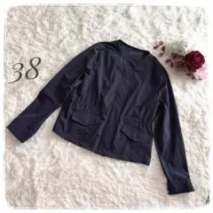 【MKミッシェルクラン】ノーカラージャケット ネイビー／38 キレイめ シンプル