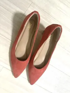 ピンク、スエード、ヒール、パンプス、MC、24.5㎝