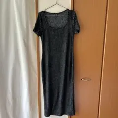 SHEIN グレー 半袖 リブニット ロングワンピース