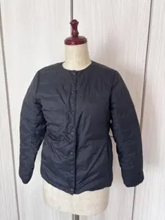 美品無印良品　ノーカラーブルゾン　ポケッタブル　ダウン　ネイビー　Sサイズ
