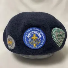 刺繍 ワッペン ベレー 古着 ネイビー