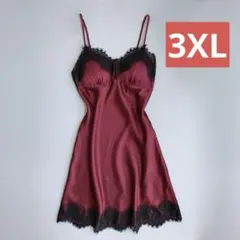 3XL 赤　ベビードール＆Tバックショーツ　サテンの光沢のあるツルっとした肌触り