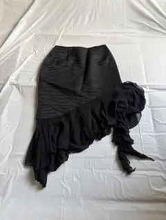 【モード・極美品】アシンメトリー フリルスカート ゼブラ柄 ジャガード 黒 38