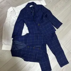 ネイビー チェック柄スーツセット100センチ